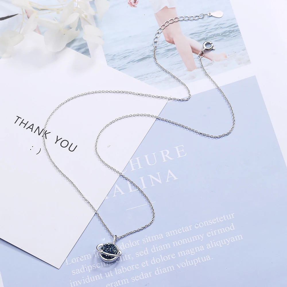 2019 New Arrival Fashion Blue Statement Crystal Planet 925 Silver Necklace As A Gift For Women Free Shipping