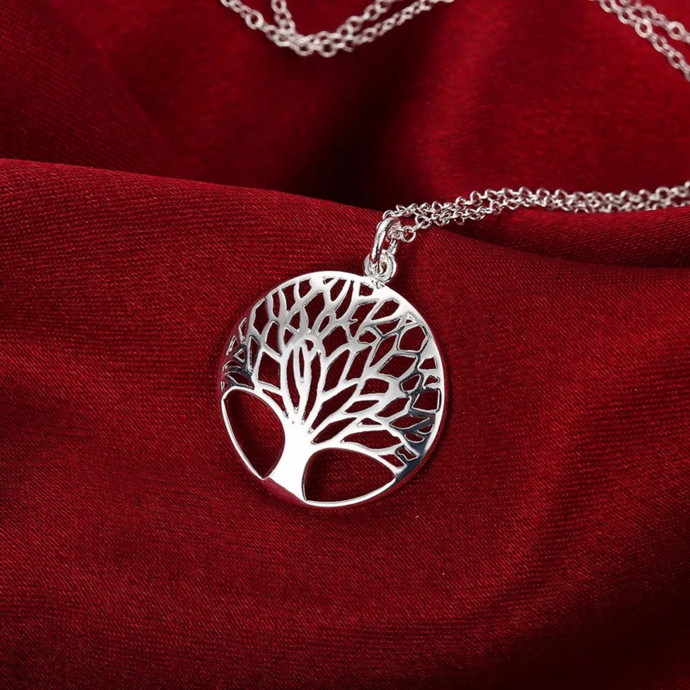 Hot Tree Of Life Crystal Round Small Pendant Necklace 925 Sterling Silver Bijoux Collier Elegant Women Jewelry Gift Dropshipping