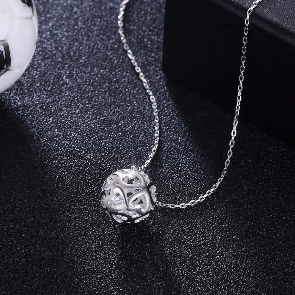 Football Soccer Pendant Necklaces Ball Heart Fine Jewelry Sporty Fashion 925 Sterling Silver Chain Men Bijoux