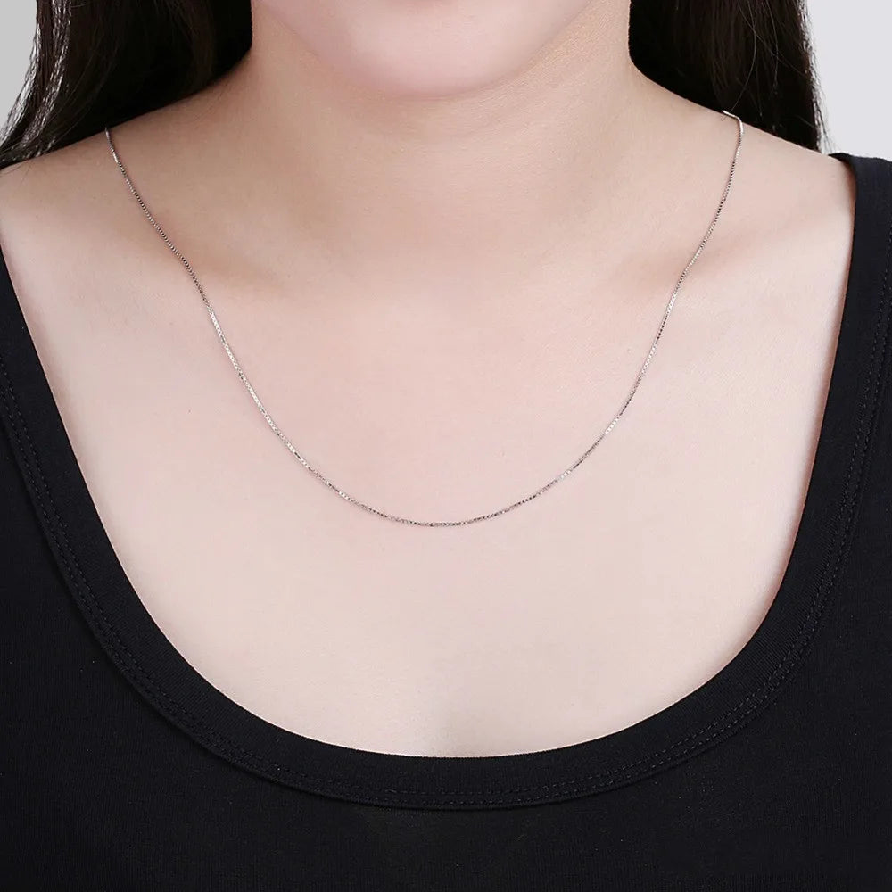 Lekani 2 Sizes Available Real 925 stamp silver color 1mm Slim Box Chain Necklace Womens Mens Kids 40/45cm Jewelry Kolye Collares