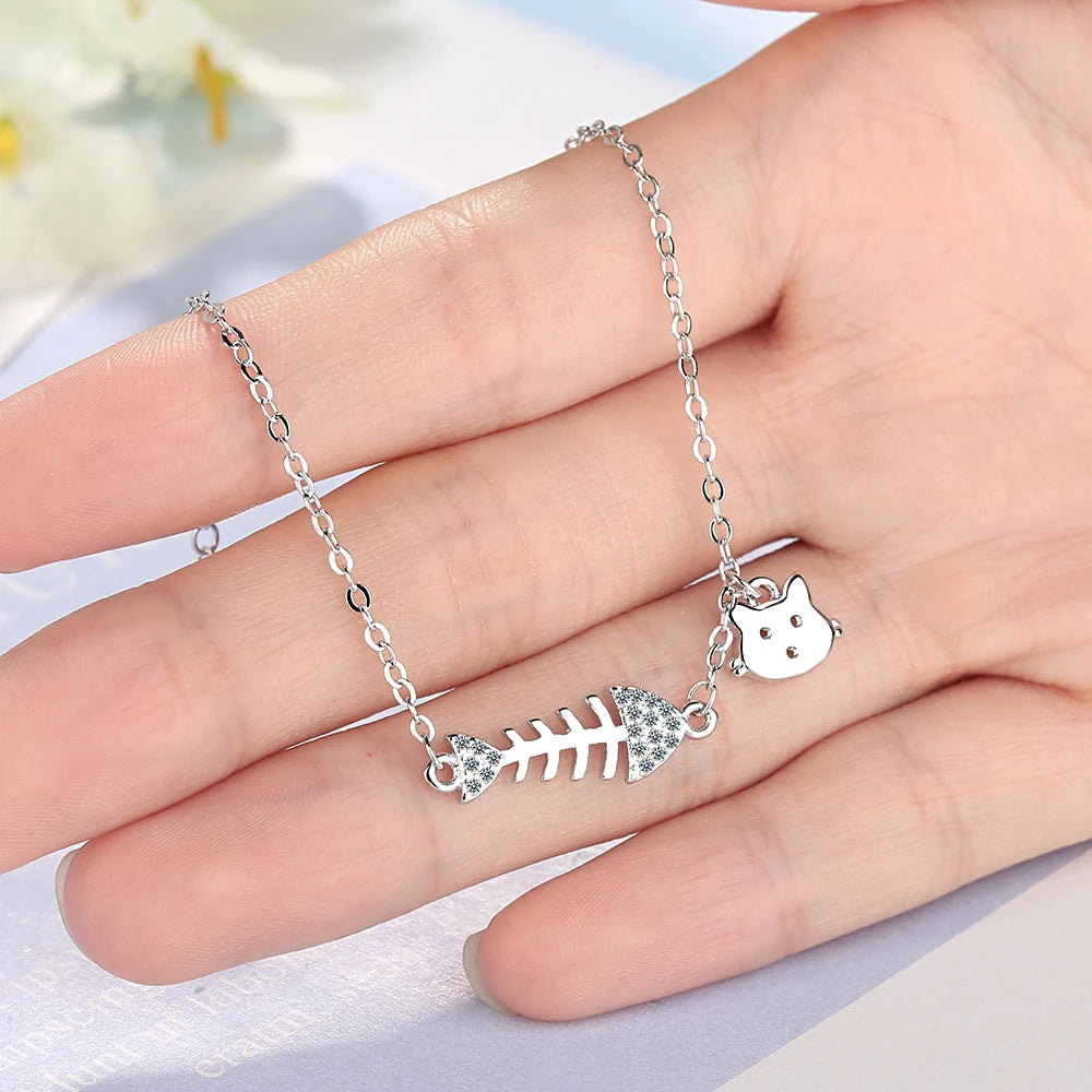 925 Sterling Silver Creative Handmade Cat Fish Bracelets Adjustable For Women Fashion Charming Jewelry Accessories