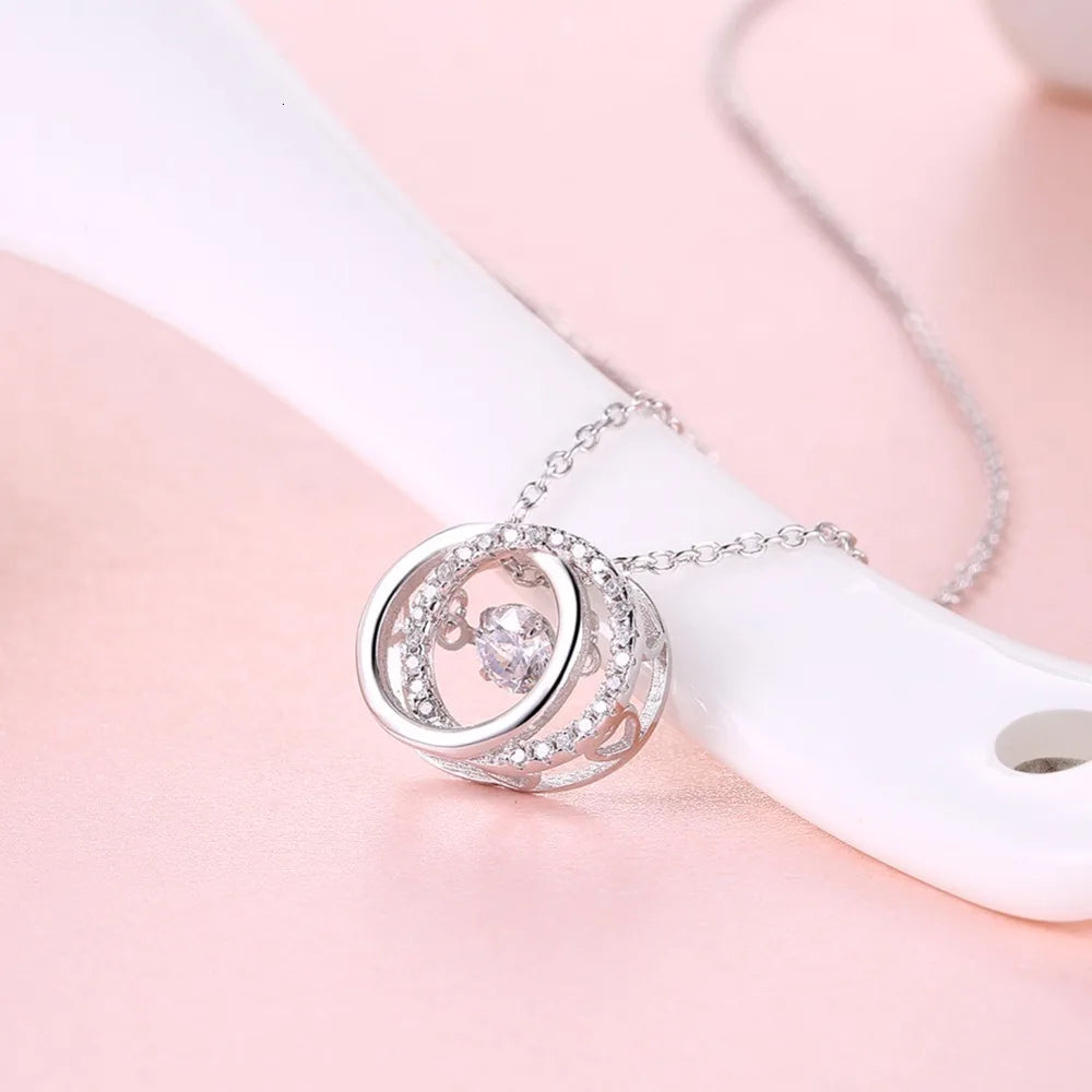 Cute Real. S925 Sterling Silver Interlocking Big And Small Double Circle Round Pendant Necklace Chain Circle Of Life For Women