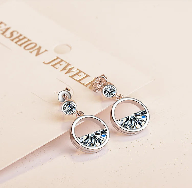 925 silver needle Earrings For Women Geometric Hollow Semicircular Dazzling CZ Zirconia Round Earrings Boucle d'oreille