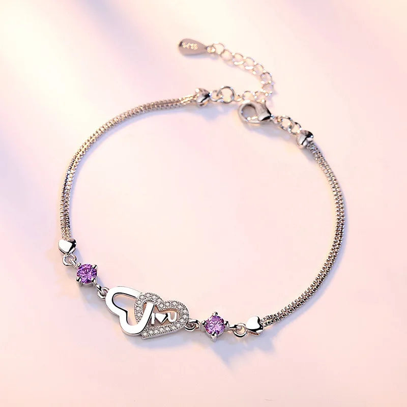 Charm Women 925 Silver Bracelets Fine Jewelry Top Quality Crystal Purple Female Bracelets Accessories Girl Lady Bijoux