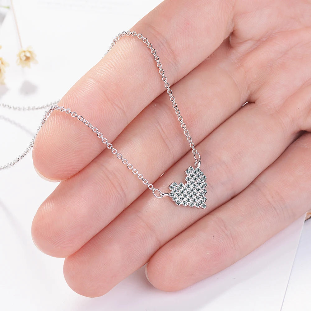 925 Sterling Silver Zirconia Heart Necklaces & Pendants Pure Sterling Silver Chain Necklace Jewelry Collar Colar De Plata