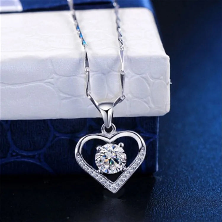 Classic 925 Sterling Silver Necklace Mosaic CZ Zirconia Heart Shape Pendant Necklace For Women Gift Chain choker S-N175