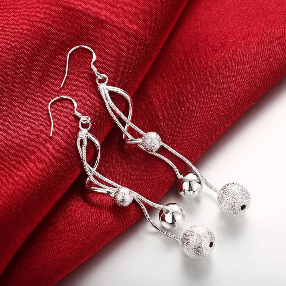 Trendy Long Tassel Dangle Earrings 925 stamp silver color Polish Bead Drop Earings New Fashion Women Long Earring Jewelry