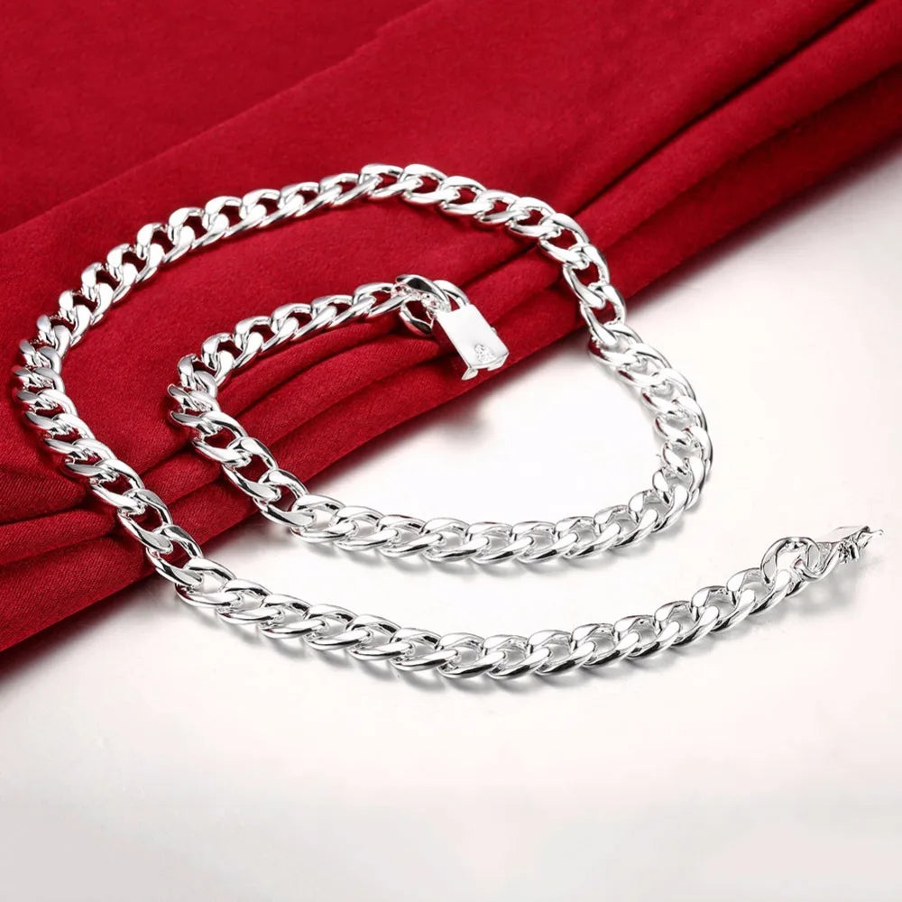 Men's Fine Jewelry 925 stamp silver color Chains Necklace High Quality Male 925 Sterling-silver-jewelry 10mm 20 Inch 24 Inch