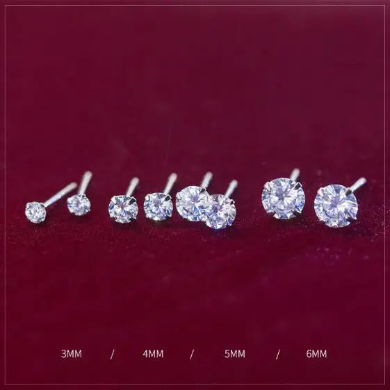 925 Sterling Silver Tiny Dazzling Round CZ 3mm 4mm 5mm 6mm 7mm 8mm Stud Earring For Women Girl Kids Silver 925 Jewelry Gift DT55