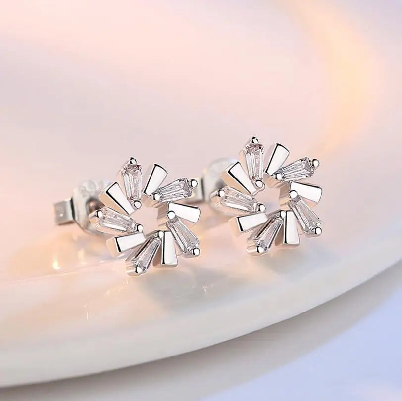 925 silver needle luxury AAAAA CZ Zirconia Ice Flower Stud Earrings For Women Silver 925 Jewelry Oorbellen Brincos S-E533