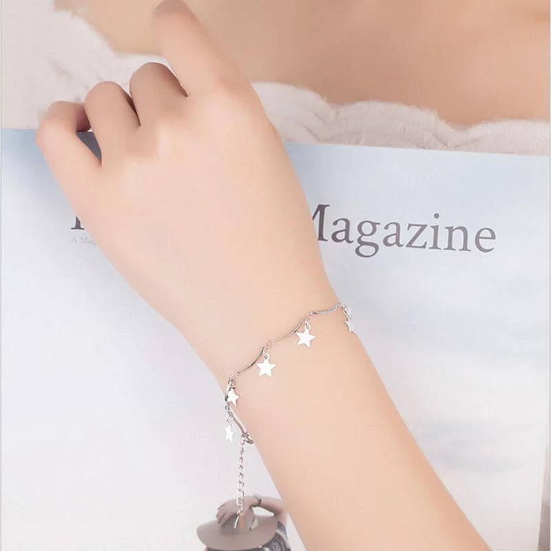 Hot Sale Fashion 925 Sterling Silver Bracelet For Women Five-pointed Star Tassel Bracelet Jewelry S-B131