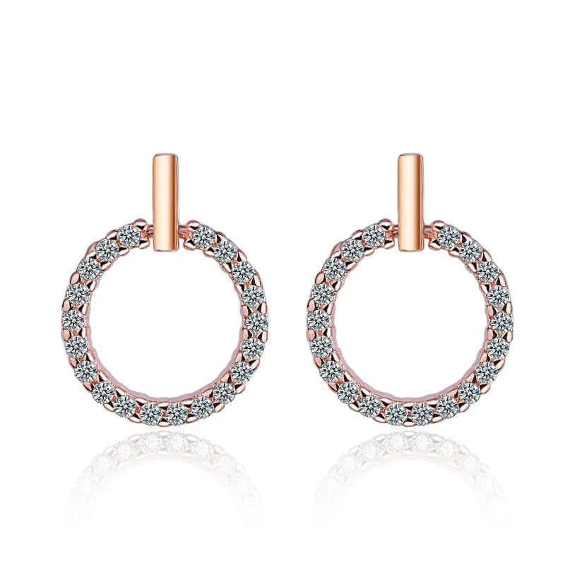2019 Fashion 925 Sterling Silver Round Rhinestone Stud Earrings Jewelry Pendientes Brincos de prata Fine Jewelry