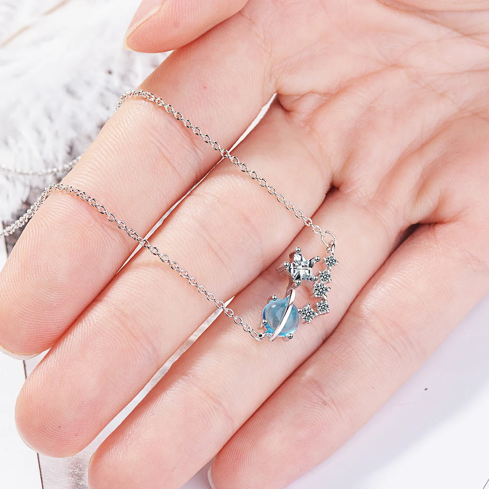 hot new 925 sterling silver small fresh blue fantasy planet necklace universe aurora planet fashion trend sweet ED198