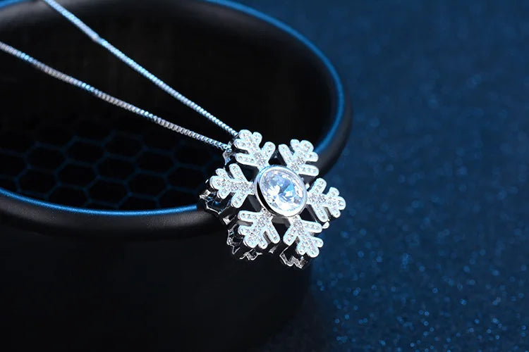 100% Real Pure New 925 Sterling Silver Zirconia Snowflake Necklaces Pendants for Women Wedding Jewelry Kolye Collares