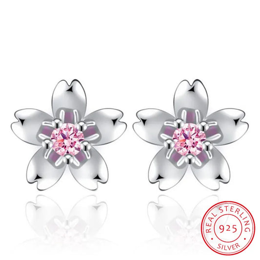 100% Sterling Silver 925 Stud Earrings for Women Fine Jewelry Flower Design New Elegant Wedding Birthday Earring Gifts