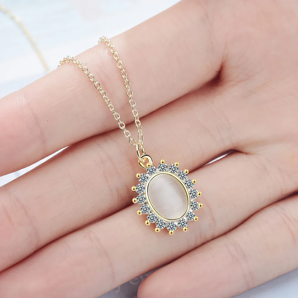 New Arrivals 925 Sterling Silver Round Opal Necklaces & Pendants For Women Hot Fashion sterling-silver-jewelry