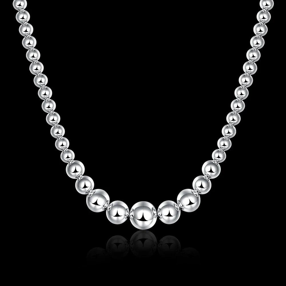 925 Silver Exquisite Noble Luxury Gorgeous Charm Fashion vary Chain Women Lady Beads Necklace 18 Inches Silver Jewelry