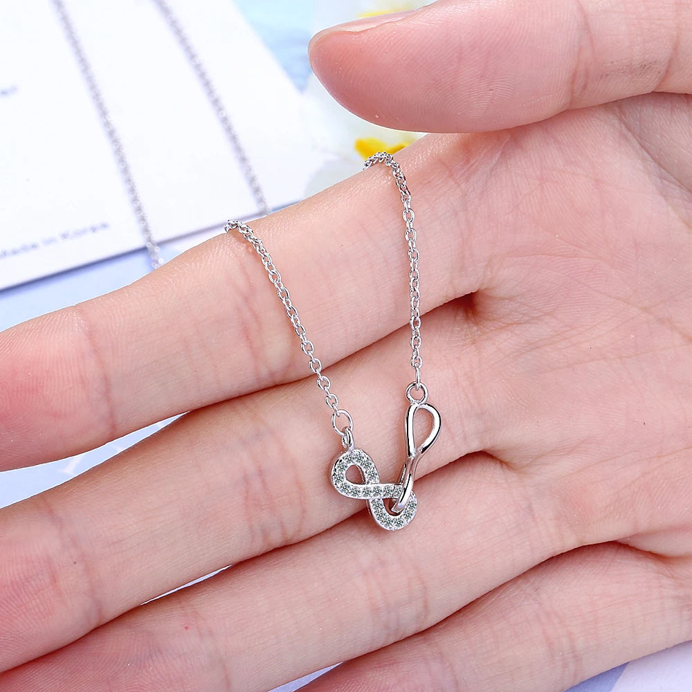 Double Number 8 Infinity Interlock Clavicle Short Necklace 925 Sterling Silver Pendant Necklace For Women Infinite Necklace