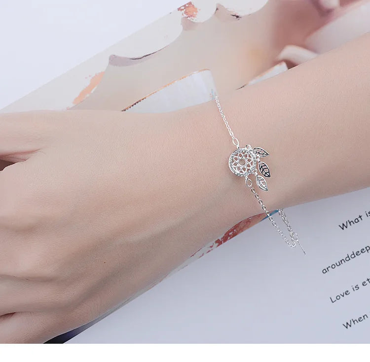 Hot Sale Micro CZ Dream Catcher Bracelet For Women Girl 925 Sterling Silver Dreamcatcher Zirconia Bracelet pulseira bijou S-B204