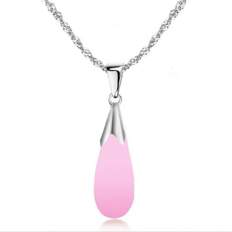 925 Sterling Silver Moonlight Opal Water Droplets Pendant Neckace For Women Gift 45cm Box Chain Choker Collares S-n80