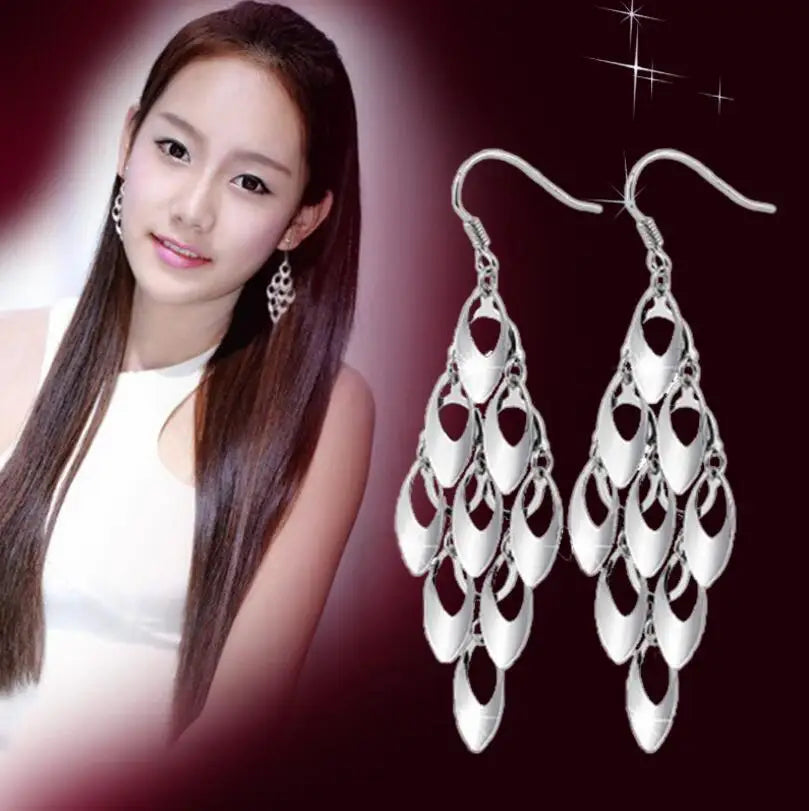 925 Sterling Silver Brand Fashion Exaggerated Peacock Tail Long Tassel Dangle Earrings For Women oorbellen S-E169