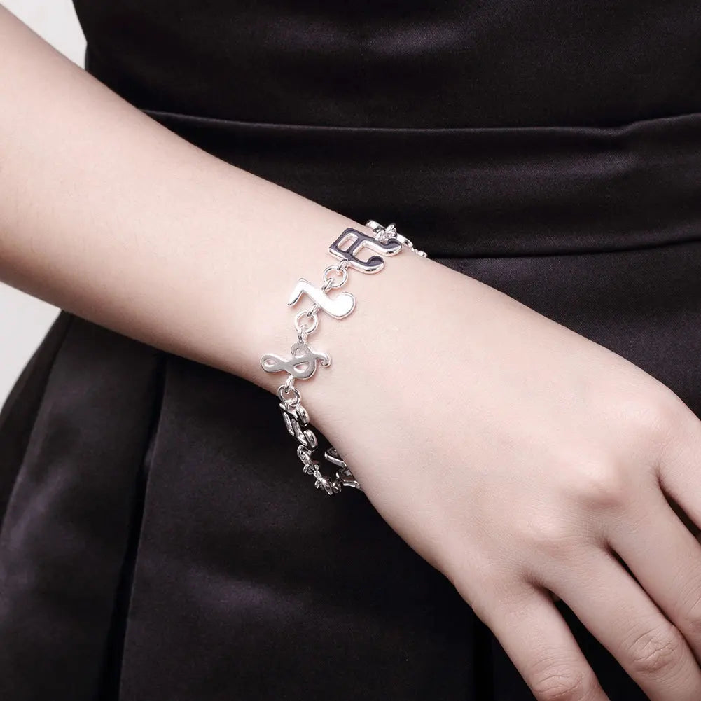 925 stamp silver color Bracelet for Women Music Note Chain Bracelet & Bangle Wristband Wedding Bridal Jewelry Accessories