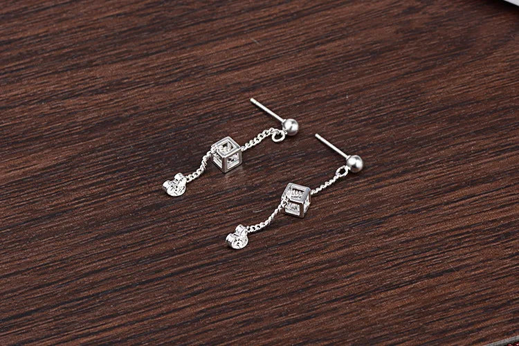 925 silver needle fashion shiny crystal cube square ladies`stud earrings female jewelry women Christmas gift drop shipping