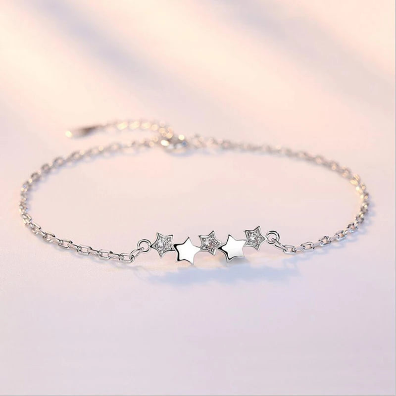 925 Sterling Silver Bracelets & Bangles For Women Sterling-silver-jewelry Lovely Star Bracelet pulseira S-B113