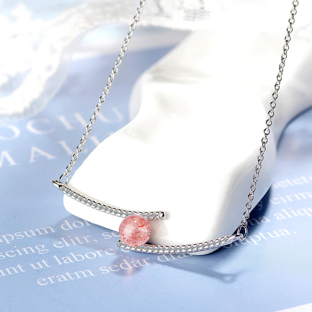 Charm 925 Sterling Silver Natural Strawberry Crystal Micro Zircon Line Necklace For Women Choker S-n356