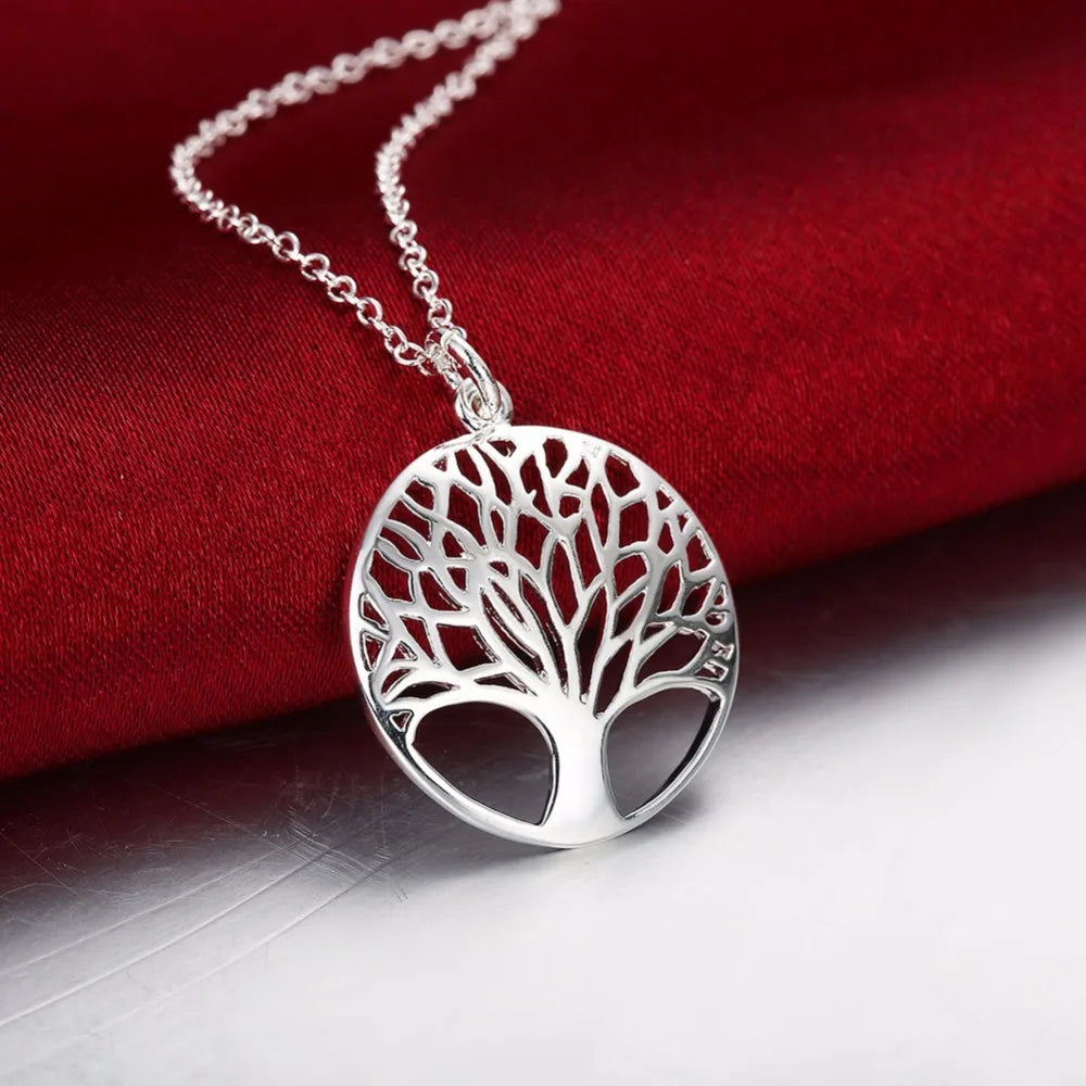 Hot Tree Of Life Crystal Round Small Pendant Necklace 925 Sterling Silver Bijoux Collier Elegant Women Jewelry Gift Dropshipping