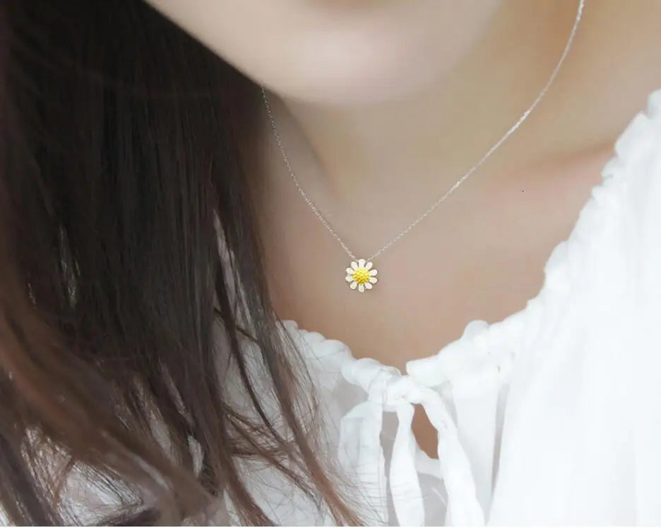 Free Shipping 925 Sterling Silver Pendants&necklaces Daisy Flower Necklace Jewelry Collar Colar De Plata