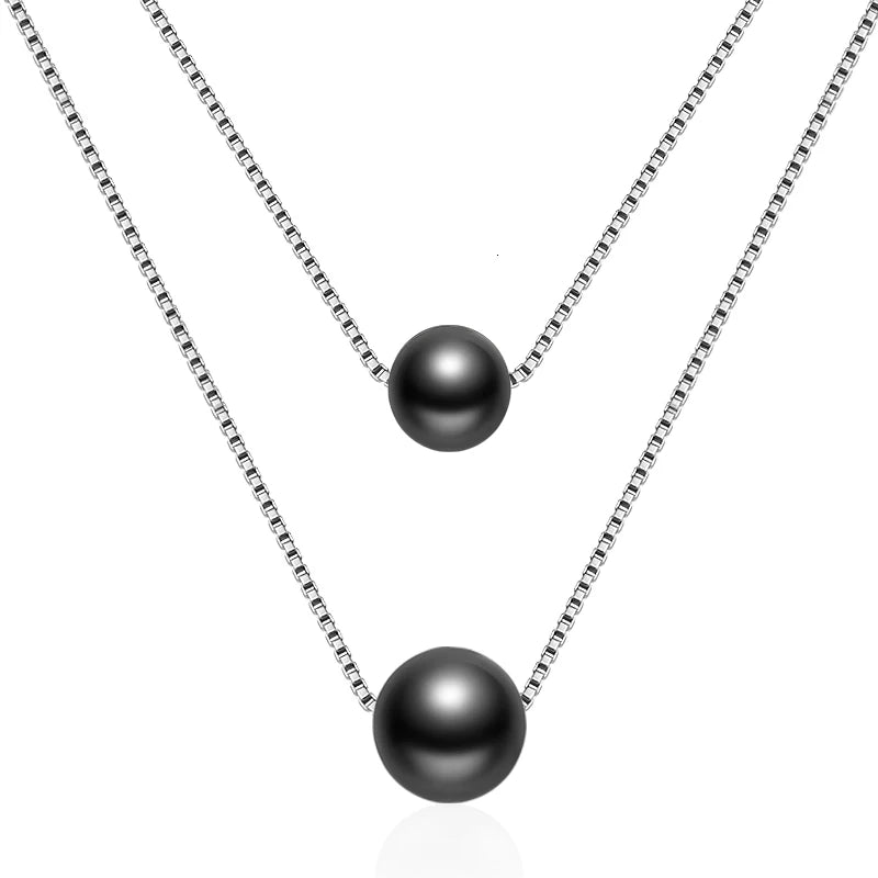 925 Sterling Silver Necklace Double Layer Chain Real Pearl Choker Necklaces & Pendants For Women Kolye S-n156