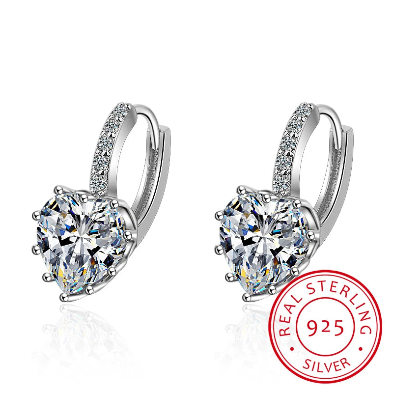 Real 100% 925 Sterling Silver Earrings for Women With Zirconia Shiny stone Female Dating Anniversary Jewelry Gift