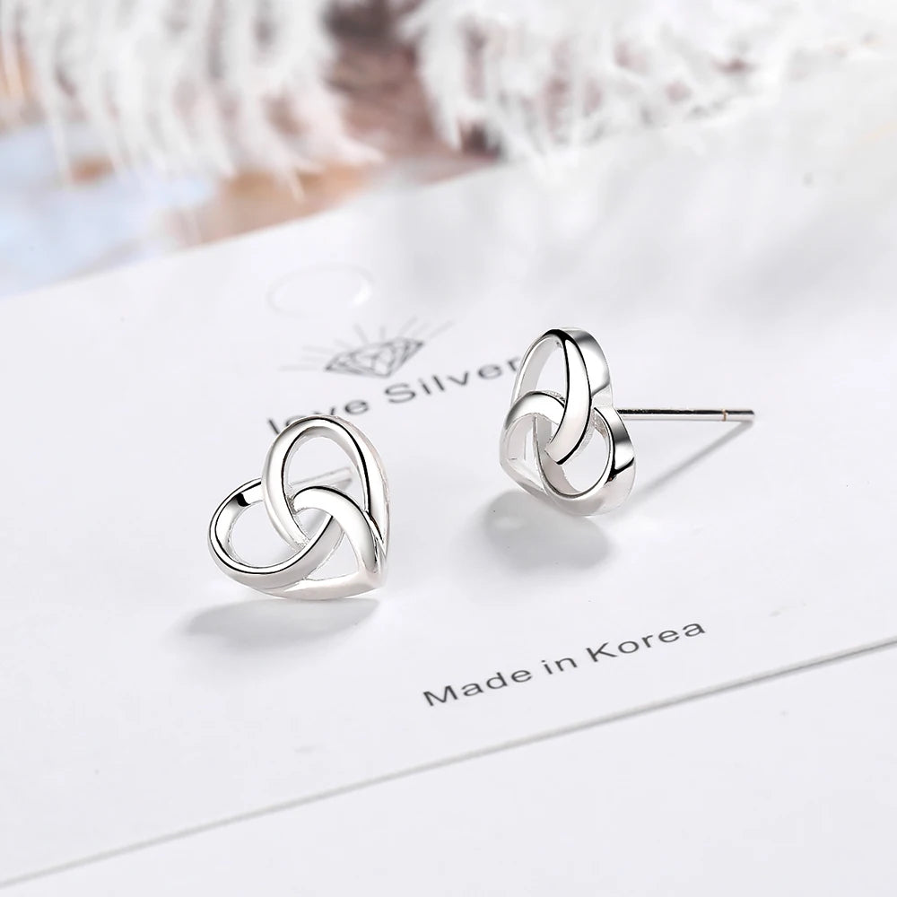 925 silver needle Knotted Hearts Stud Earrings for women 925 silver needle earing brincos earings fine  jewelry brinco