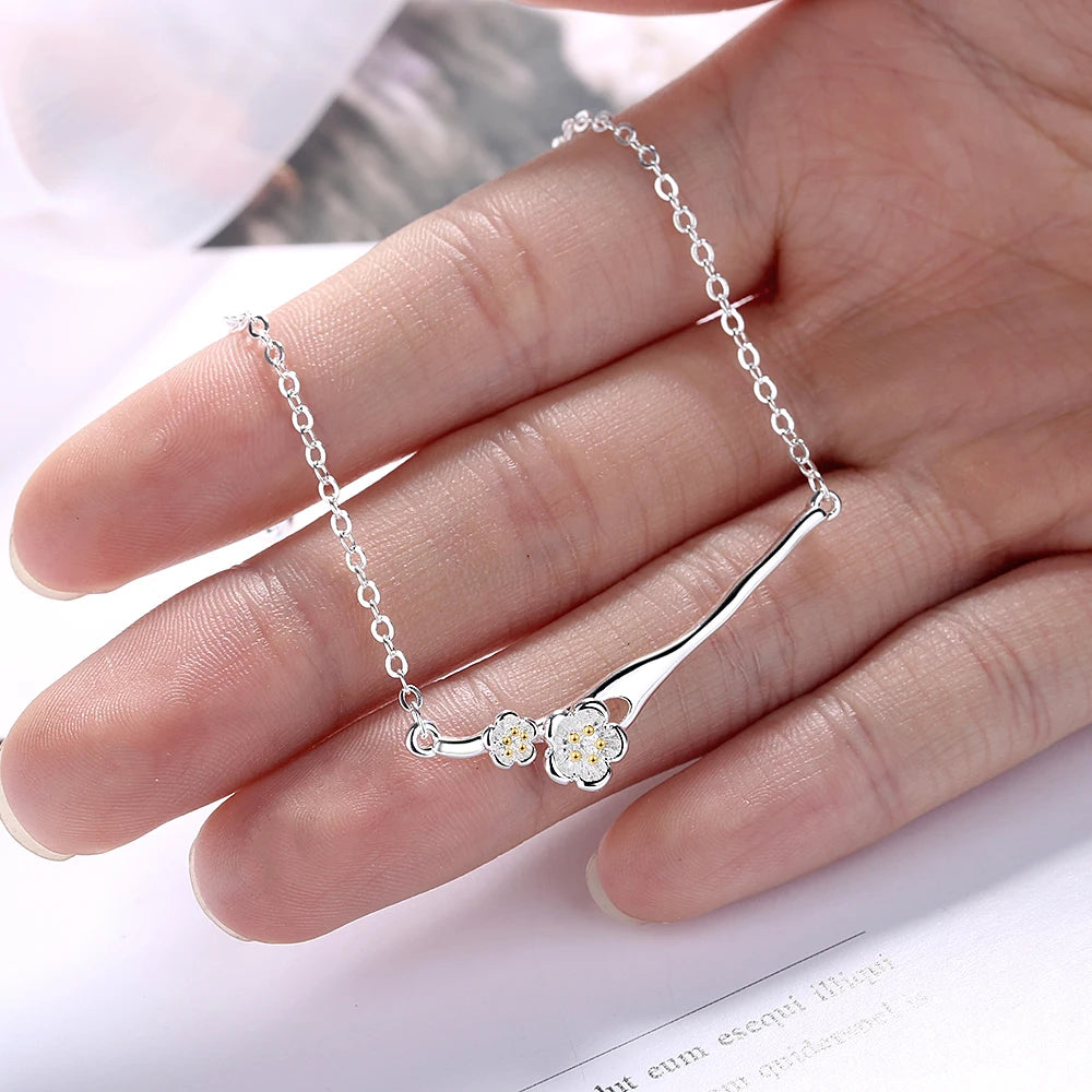 Wholesale 925 Sterling Silver Plum blossom branches Bracelet Flower Charm Femme Bracelets for Women Fine Jewelry