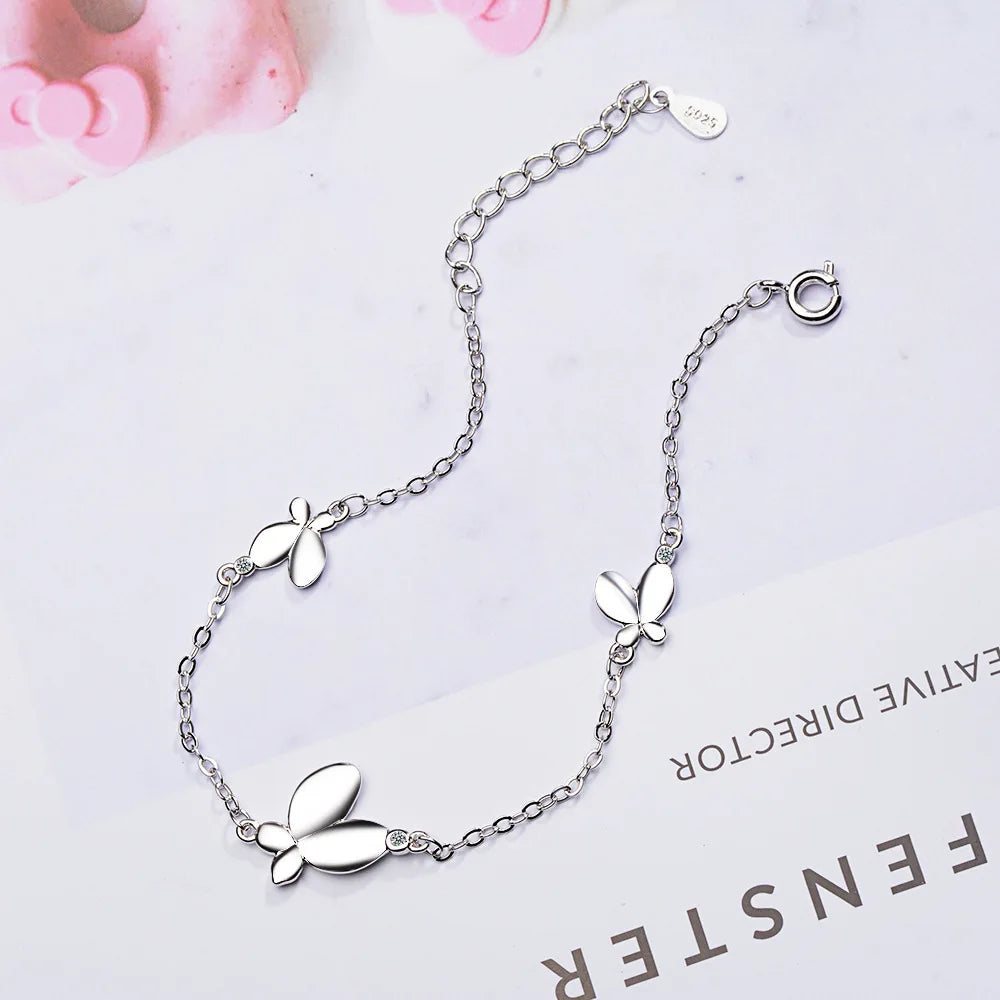 New Fashion Personality Insect 925 Sterling Silver Jewelry Sweet Butterfly Temperament Crystal Bracelets SB157