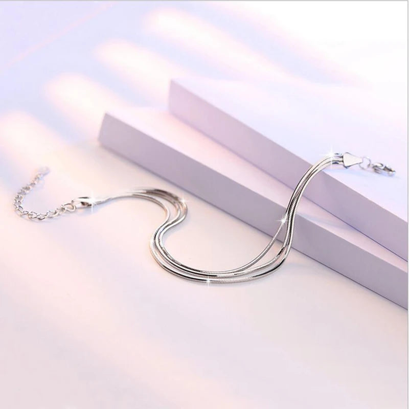 925 Sterling Silver Multilayer Fine Bracelet Three-layer Simple Temperament Personality Sweet For Women Gift New VBS4145