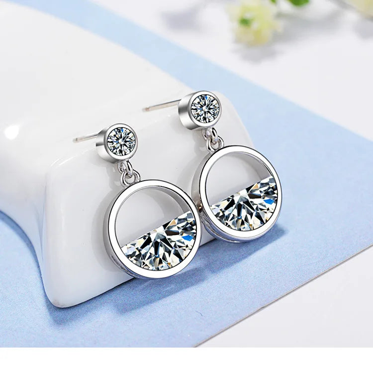 925 silver needle Earrings For Women Geometric Hollow Semicircular Dazzling CZ Zirconia Round Earrings Boucle d'oreille