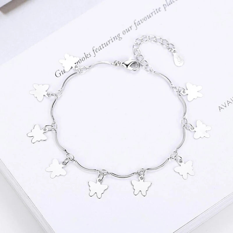 925 Sterling Silver Animal Bracelets & Bangles For Women Sterling-silver-jewelry Lovely Butterfly Bracelet pulseira S-B112