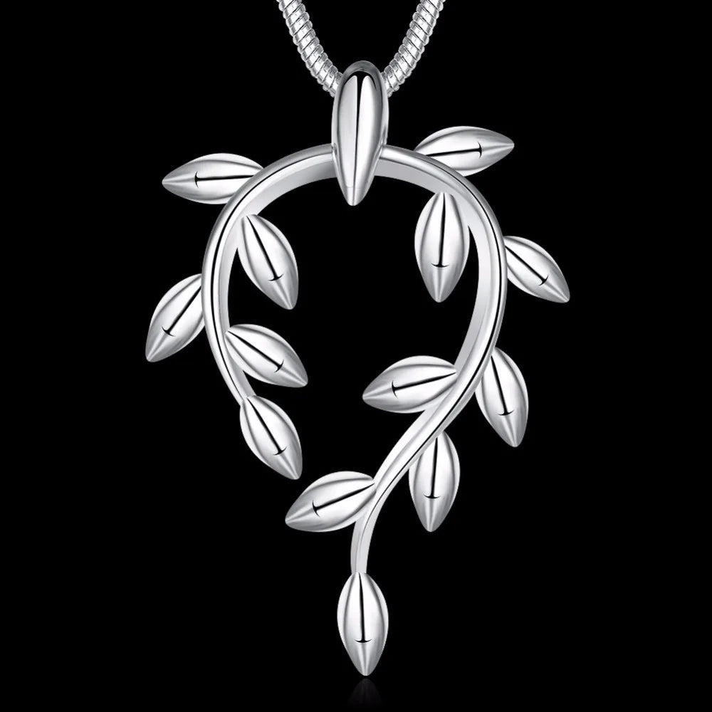 Lekani Women's Jewelry 18 Inch Snake Chain 925 Sterling Silver Charm Olive Branch Pendant Necklace Colar De Prata