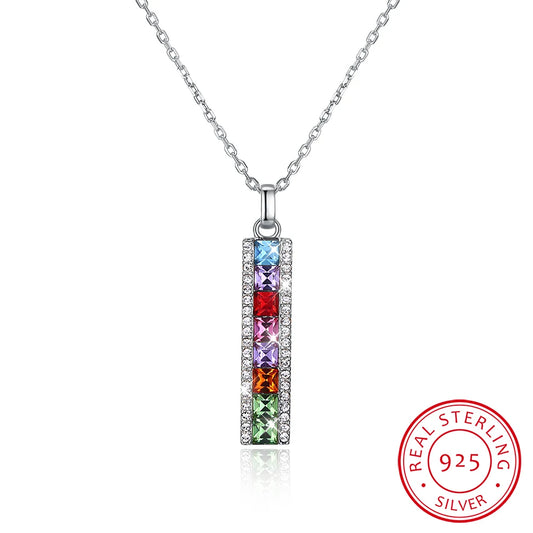 LEKANI Crystal  925 Sterling Silver Necklace Fashion Rianbow Bar Pendant Fine Jewelry Gold Silver Chain