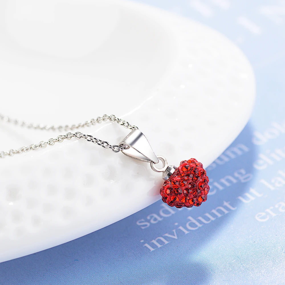 Exquisite New Fashion Korean Style Handmade 925 Sterling Silver Jewelry Cute Red Rhinestone Love Heart Pendant Necklaces