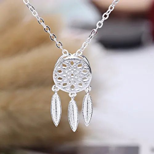 New Arrival Drop Shipping 925 Sterling Silver Necklaces Dreamcatcher Feather Pendants&necklaces Jewelry Collar Colar