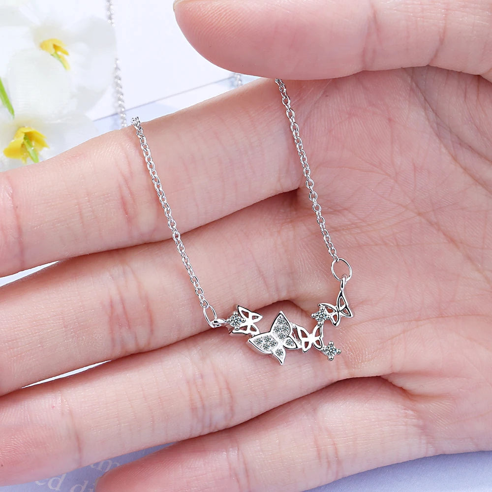 Charming Dazzling Micro CZ Zirconia Butterfly Necklaces For Women Gift 925 Sterling Silver Necklace Chain Choker S-N360