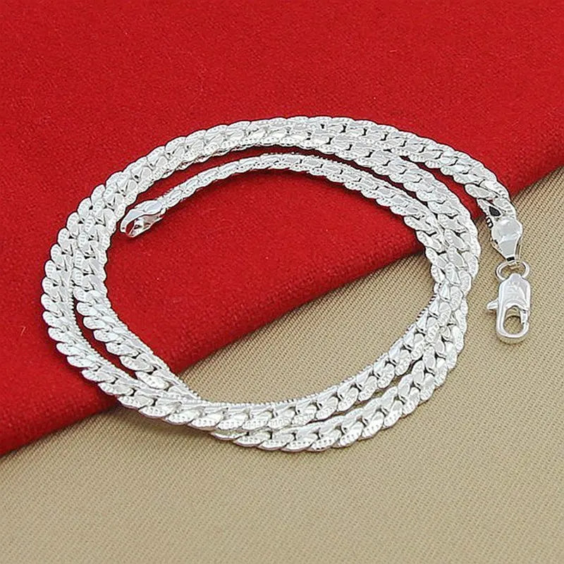 High Quality Brand Fashion 6mm Full Sideways Necklaces Male Female 925 stamp silver color Fine Jewelry Women Men Silver Necklace