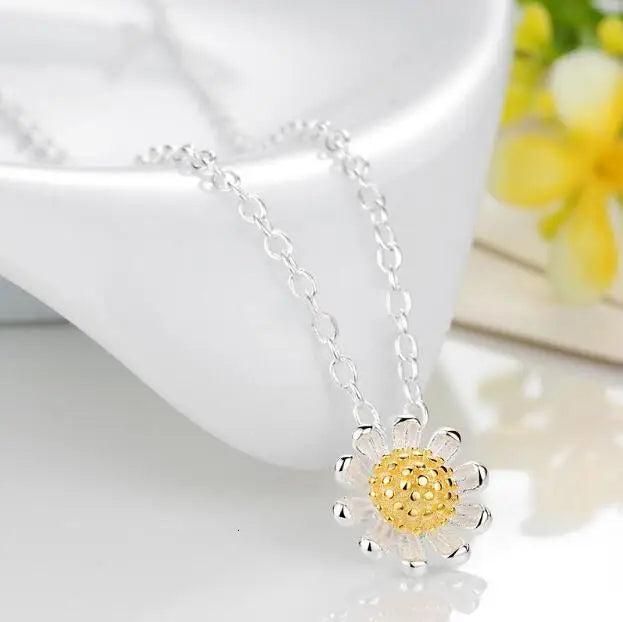 Free Shipping 925 Sterling Silver Pendants&necklaces Daisy Flower Necklace Jewelry Collar Colar De Plata