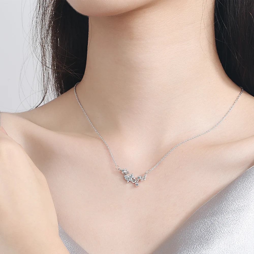 Charming Dazzling Micro CZ Zirconia Butterfly Necklaces For Women Gift 925 Sterling Silver Necklace Chain Choker S-N360