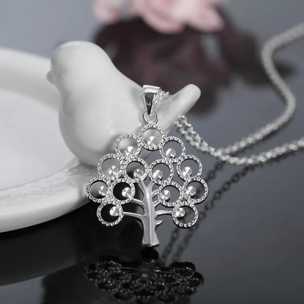 45cm 925 Sterling Silver fine tree Pendant Necklace For Women Fashion charms Christmas gifts party Wedding Jewelry